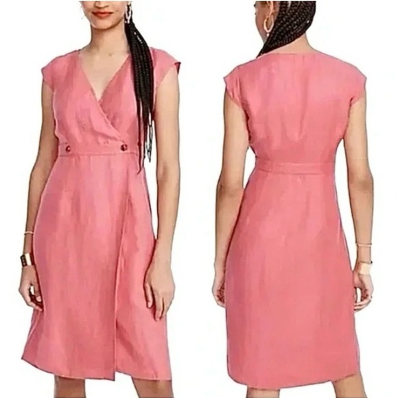 JCrew Lovely Linen Sleeveless V neck Pink Midi Dress 6 Tall - Picture 2 of 9